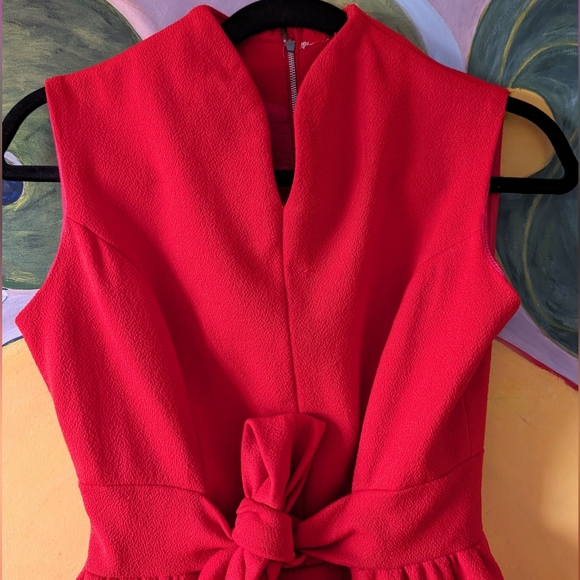 Vintage Red Mini Waist Tie Dress - Picture 2 of 4